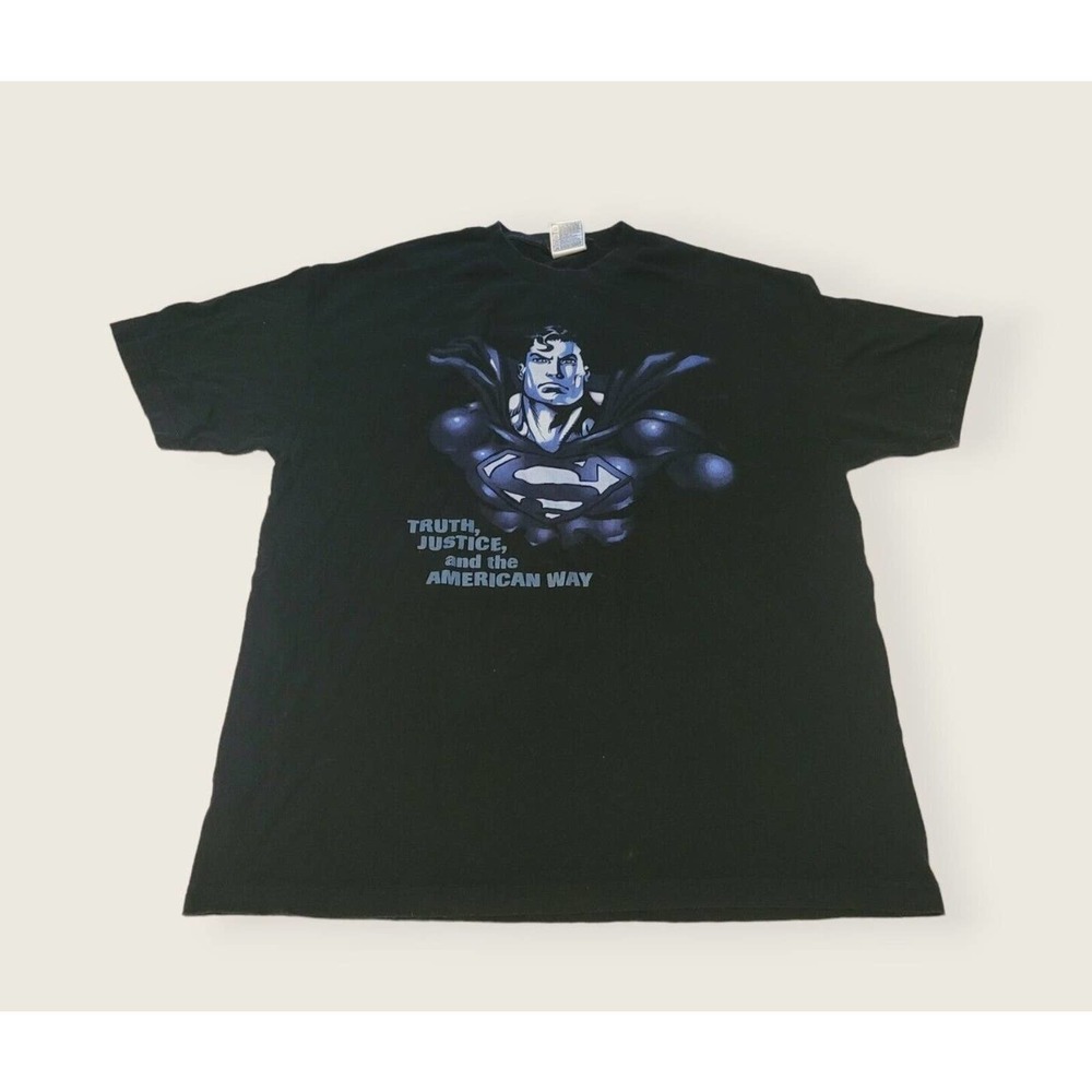 Vintage Superman T-Shirt Blue Black Size XL Warner Bros DC Comics